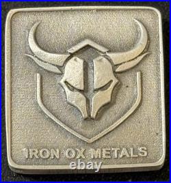 0.9 Oz. 999 Fine Silver Iron Ox Metals Bull & Horns Skull Hand Poured Square