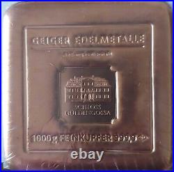 1000G Geiger Edelmetalle Pure Copper Square 1 Kilo 999.9 Sealed Numbered