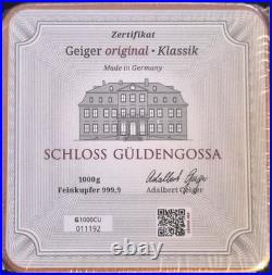 1000gram (1 Kilogram). 999 Copper Geiger Edelmatalle Sq Bar #g1000cu011192