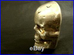 100 Gram Fine Silver SKULL Art Ingot 999 by ZACH -SOLID stands up for display