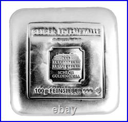 100 Gram Geiger Edelmetalle. 9999 Fine Silver Square Cast Bar Sealed SN 002845
