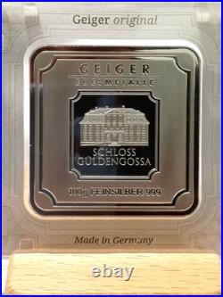 100 Gram Geiger Silver Bar Edelmetalle. 999 Fine Original Square in Assay