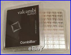 100 Grams. 999 Solid SILVER Valcambi Suisse CombiBar (100x1gram bar) with ASSAY