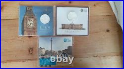 £100 Royal Mint Silver Proof Coin Set Of 3, Traf Square, Big Ben & Buck Palace
