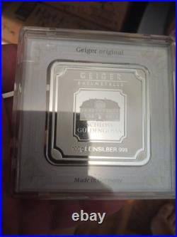 100 gram. 999 Silver Bar Geiger Edelmetalle (Original Square Assay)