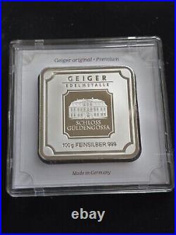 100 gram Silver Bar Geiger Edelmetalle (Original Square Assay)