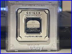100 gram Silver Bar Geiger Edelmetalle (Original Square Assay)