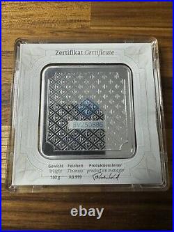 100 gram Silver Bar Geiger Edelmetalle (Original Square Assay)