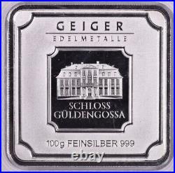 100 gram Silver Bar Geiger Edelmetalle (Original Square Assay)