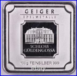 100 gram Silver Bar Geiger Edelmetalle (Original Square Assay)