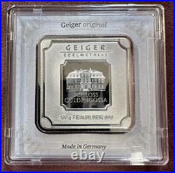 100 gram Silver Bar Geiger Edelmetalle (Original Square Assay) Serial Numbered