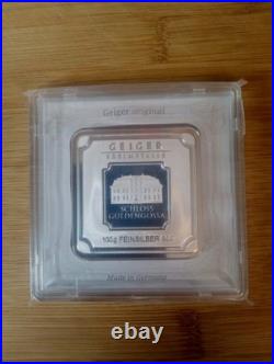 100 gram Silver Bar Geiger Edelmetalle Original Square Assay Serialized