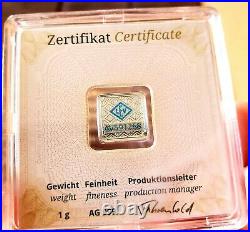 (10) Geiger Edelmetalle 1 gram. 999 Silver Square Bar Encapsulated with Assay