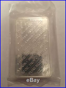 10 Oz Bar. 999 Fine Solid Silver A Mark 311 Grams Sealed Free Ship
