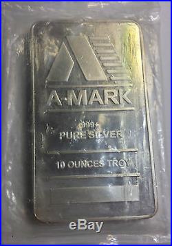 10 Oz Silver Bar Bullion. 999 Fine Solid Silver A-Mark Sealed