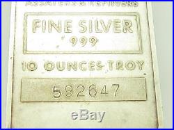 10 Troy Ounce Bar Johnson Matthey Design Solid. 999 Silver Bar Made in the USA