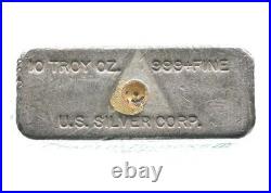 10 Troy Oz Silver Bar US Silver Corp Charles Brook III 1978 Vintage Poured 8057