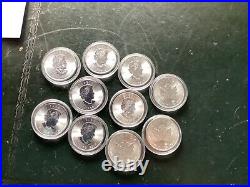 10 X solid silver Canada maple leaf 1 Troy oz coins. 2016. 10 Troy ozs in tota