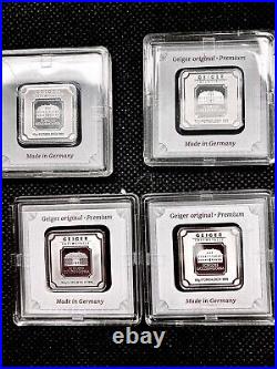 10 gram Silver Square Geiger Edelmetalle (Encapsulated withAssay) Lot Of 4