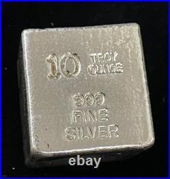 10 oz 999 Fine Silver Bar Yeager's Poured Silver YPS Cube