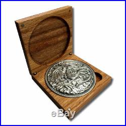 10 oz. Dragon vs. Viking. 999 Fine Silver High Relief In a Solid Oak Box