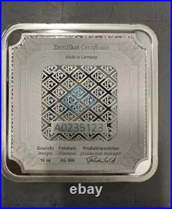 10 oz Geiger Edelmetalle Security Line Square Silver Bar. 999 with Serial A0235123