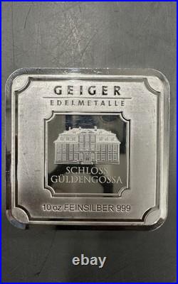 10 oz Geiger Edelmetalle Security Line Square Silver Bar. 999 with Serial A0235123
