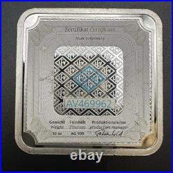 10 oz Geiger Edelmetalle Security Line Square Silver Bar. 999 with Serial AV469962