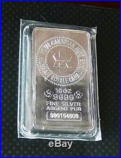 10 oz Royal Canadian Mint. 9999 Solid Silver Bar