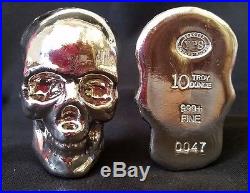 10 ozt YPS 3D 999 Fine Solid Silver SKULL Yeager's Poured Silver Hand poured