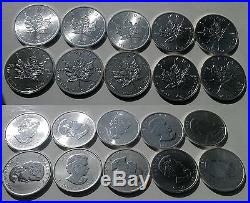 10 x Canadian Maple Leaf 1oz. 999 solid Silver Coins 2011, 2013, 2014 and 2015