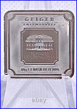 10g. 999 Fine Silver Square Geiger Edelmetalle Bullion Bar