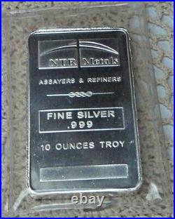10oz. 999 Fine Solid Silver Bar. In Factory Sealed plastic pouch H