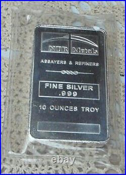 10oz. 999 Fine Solid Silver Bar. In Factory Sealed plastic pouch J