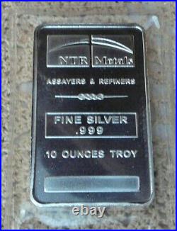 10oz. 999 Fine Solid Silver Bar. In Factory Sealed plastic pouch Q