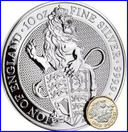 10oz QUEENS BEAST, £10, LION OF ENGLAND. Solid Silver, Royal Mint Coin