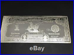 10oz Solid 999 Pure Silver American One Silver Dollar Silver Certificate Bar. A1
