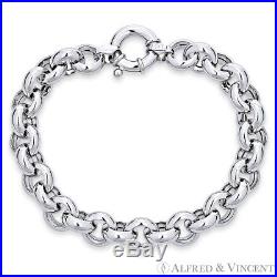 11mm Thick Flat Rolo Cable Link Italy 925 Sterling Silver Rhodium Chain Bracelet