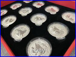 12 x 1oz Solid Silver Lunar Series 2 Complete Coin Set & Meine Munzbox 2008-2019