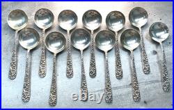 12pc Vintage S. Kirk & Son Sterling Silver Repousse Bullion Spoon