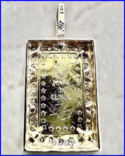 14K Solid Gold 1g Pure Gold Bar & Diamond Pendant Necklace Bullion Pendant