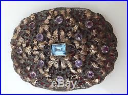 14ct/ 14k gold & solid silver gem set Victorian heavy embossed compact, 925,585