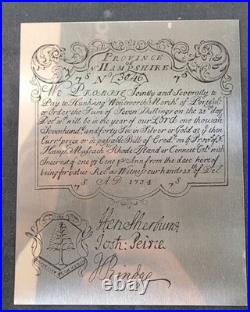 1734 7 Shillings New Hampshire Colonial Currency Silver Plate Note 61.3g 3276 1734 7 Shillings New Hampshire Colonial Currency Silver Plate Note 61.3g 3276
