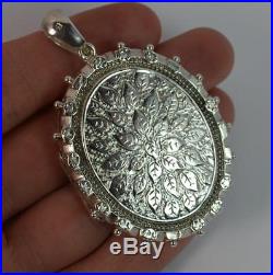 1880 Victorian Striking Floral Engraved Solid Silver Locket & Collerette Chain