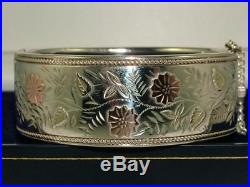 1884 VICTORIAN 9 ct GOLD ON SOLID SILVER HINGED BANGLE BRACELET 29 g EXCELLENT