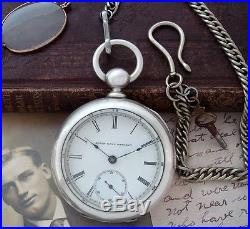 1885 Solid Silver Key Wind, Key Set 18 Size Elgin Pocket Watch SERVICED