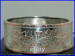 1885 VICTORIAN WIDE 9ct GOLD ON SOLID SILVER HINGED BANGLE BRACELET 33 g NICE