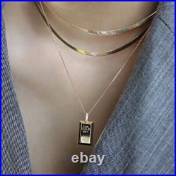 18K Solid Gold Natural Diamond Pendant Necklace Gold Bar Bullion Rectangle