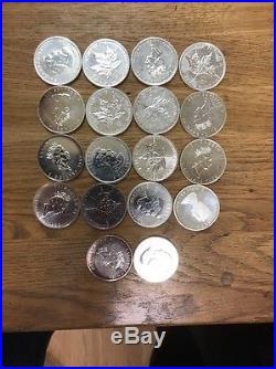 18 X Canadian Maple 5 Dollar Coins Solid 9999 Silver 1oz Coins Various Dates