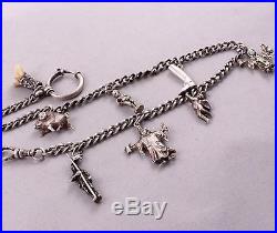 1900s Antique SOLID SILVER POCKET WATCH CHAIN WITH Little Figurine AMULETS 35Gr